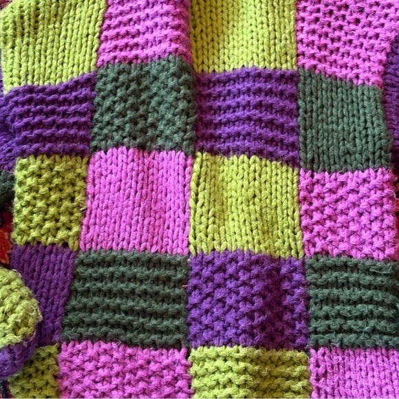 RARE Anthropologie FRNCH MAELIA - purple green knit Chunky Paris Cardigan S/M - Picture 8 of 14